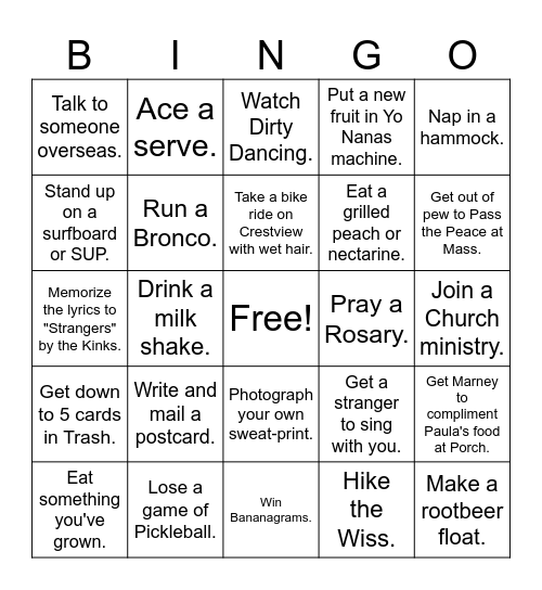 SUMMER 2026 Bingo Card