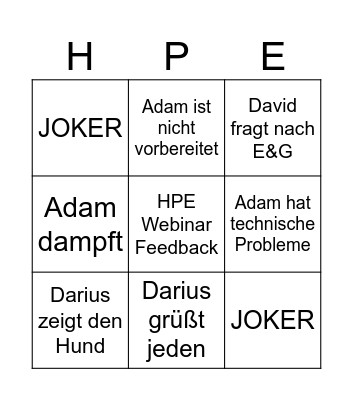HPE Bingo Card