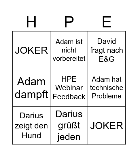 HPE Bingo Card