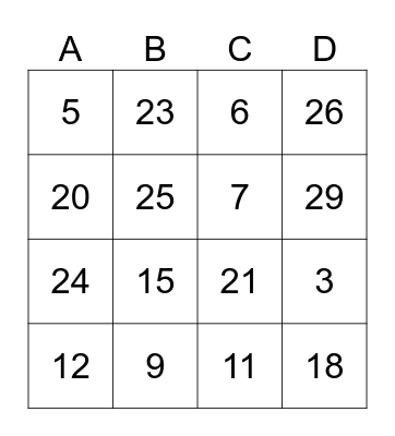 Le Bingo des Nombres Bingo Card