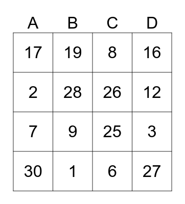 Le Bingo des Nombres Bingo Card