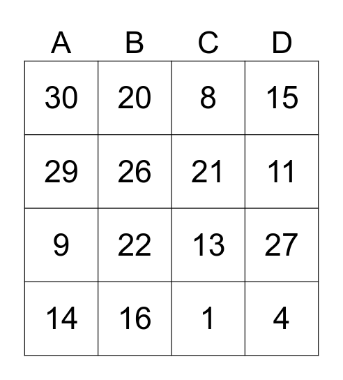 Le Bingo des Nombres Bingo Card