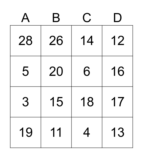 L Bingo Card