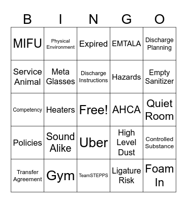 Safety Huddle Bingo Card