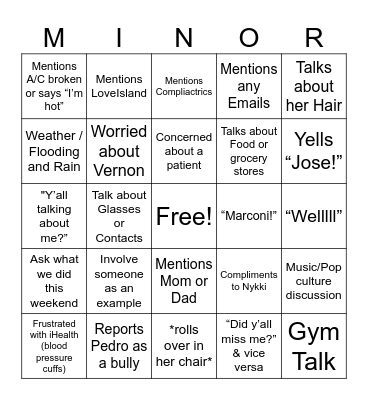 MINOOORRR Bingo Card