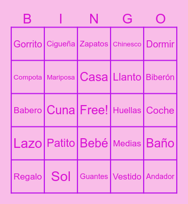 Baby shower Bingo Card