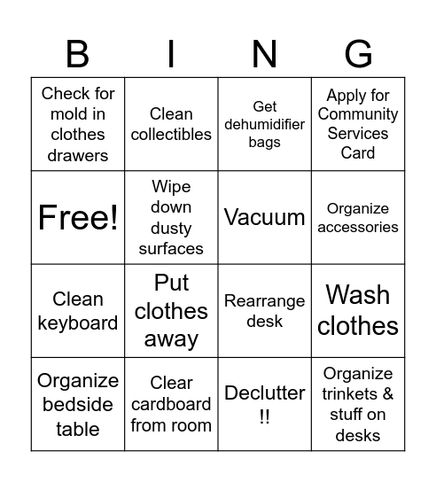 Monday 13th - Sunday 19th Bingo Card