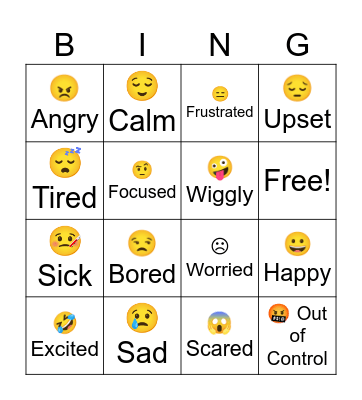 Zones of Regulation Bingo Card