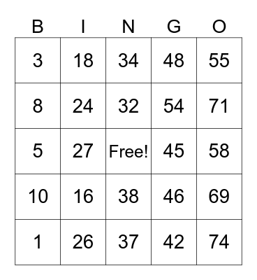 Untitled Bingo Card
