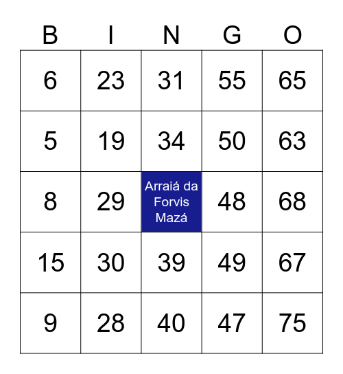 Bingo Arraiá da Forvis Mazá 2026 Bingo Card