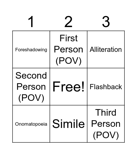 Literary Devices Bingo Card