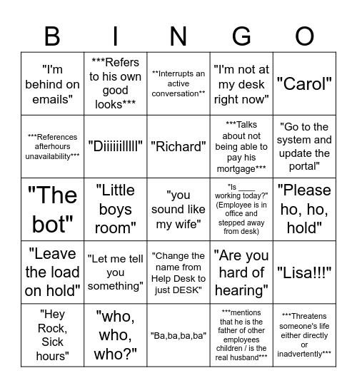 Sal Bingo!!! Bingo Card