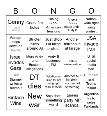 Summer 2026 Politics Bingo Card