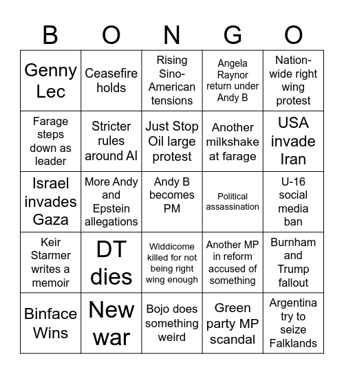 Summer 2026 Politics Bingo Card