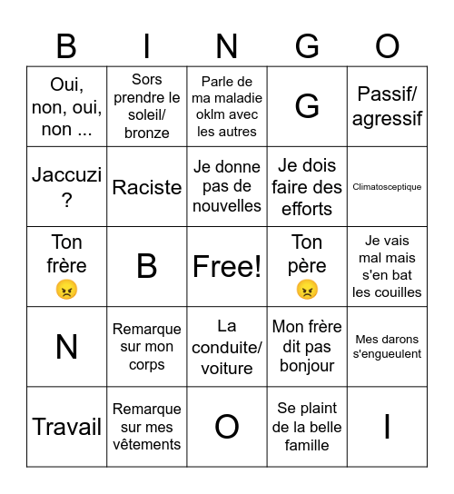 Mom Bingo Card