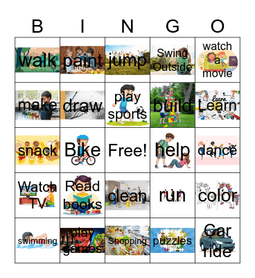 Activities Bingo Card