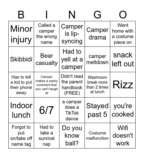 COC Summer Music Camp Bingo 2026 Bingo Card