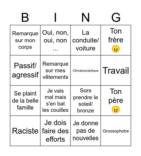 Mom Bingo Card