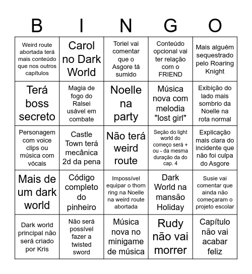 Bingo Deltarune Capitulo 6 Bingo Card