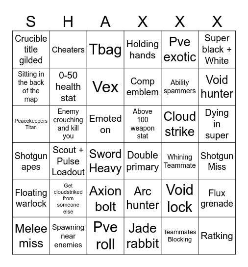 PVP BINGO Card