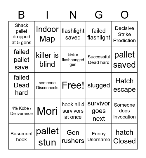 DBD Killer Bingo Card