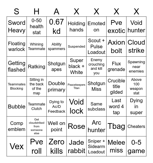 PVP BINGO Card