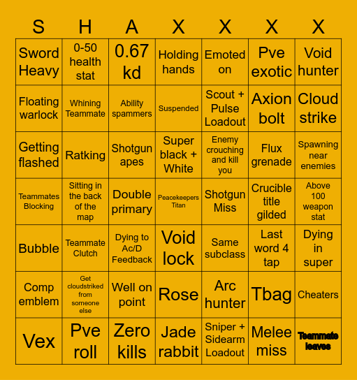 PVP BINGO Card