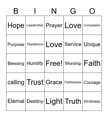 Fing My Purpose Bingo Card