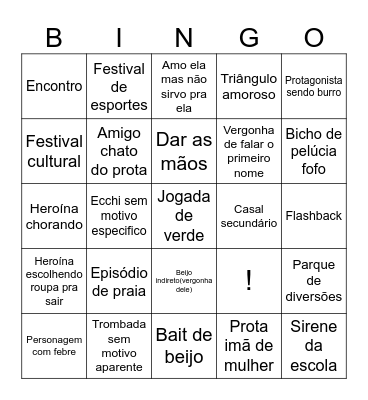 Anime romance bingo Card