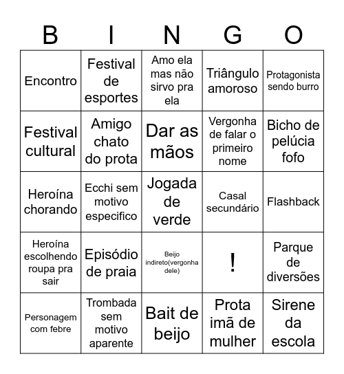 Anime romance bingo Card