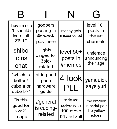 Cubehead Goobers Bingo Card