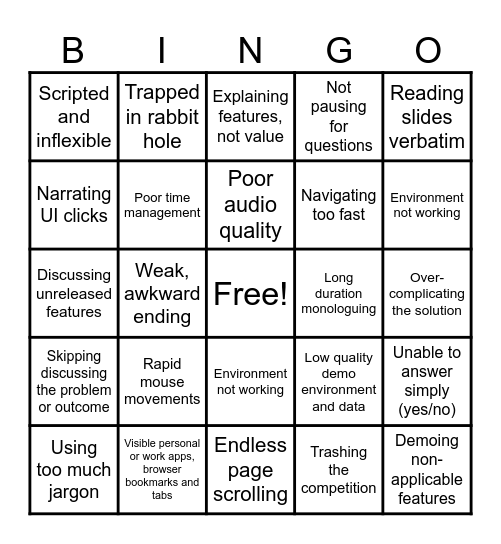 SE Demo Bingo Card