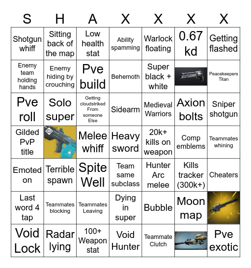 PVP BINGO Card