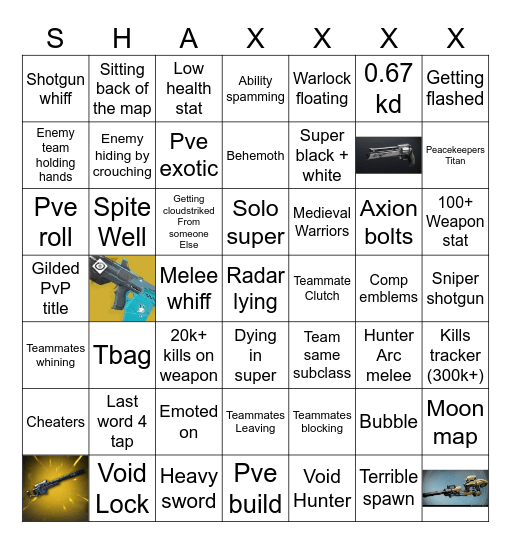 PVP BINGO Card