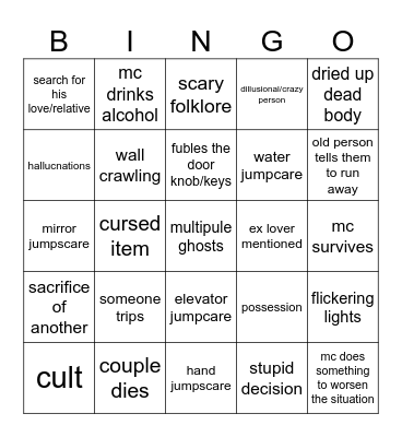 horror movies Bingo Card