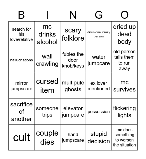 horror movies Bingo Card