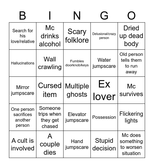 Horror Movies Bingo Card