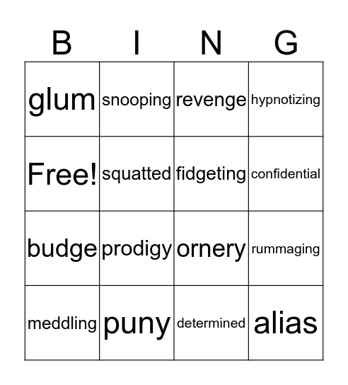 Bud, Not Buddy Bingo Card