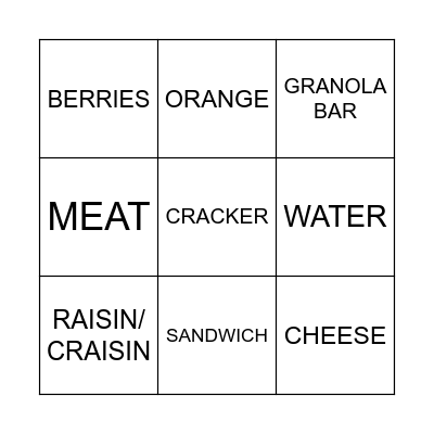 LUNCH BOX Bingo Card