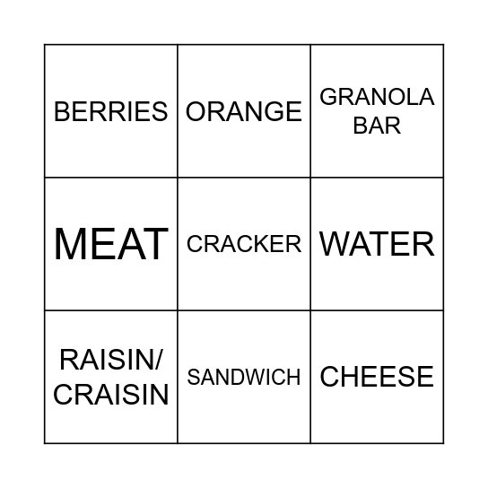 LUNCH BOX Bingo Card