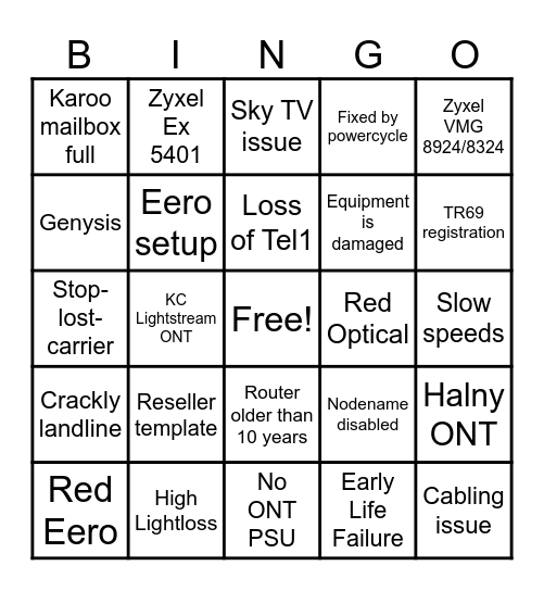 Tech Support Bingo Card
