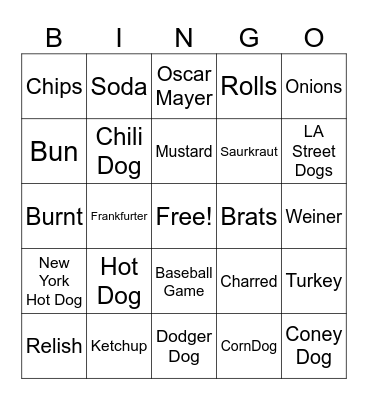 HOT DOG BINGO Card