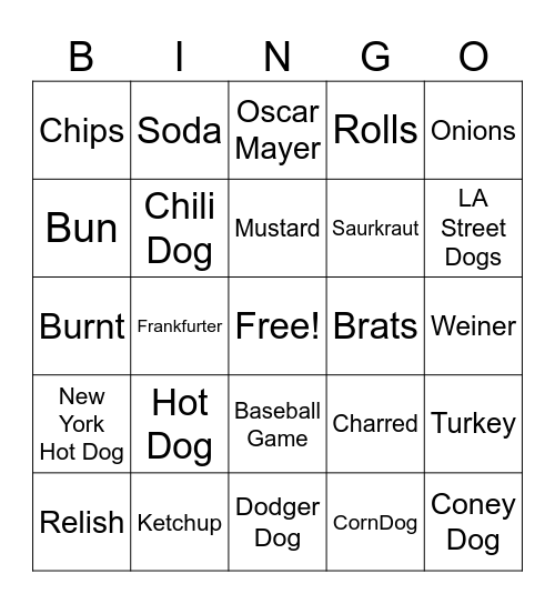 HOT DOG BINGO Card