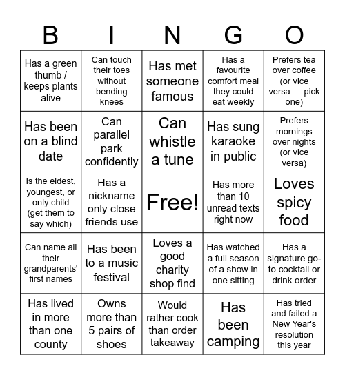 Paint & Sip Bingo Card
