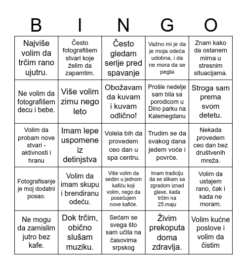 Bingo, Natalija Bingo Card