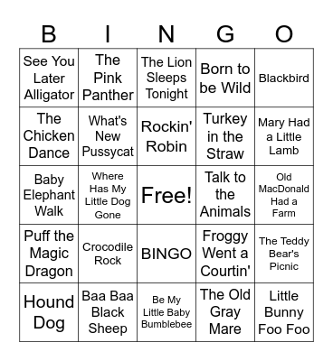 Animal Songs Bingo Card