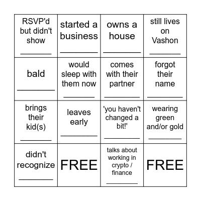 VHS 2016 Reunion BINGO Card