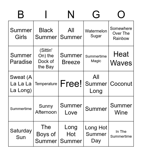 Summer Jams (set 2) Bingo Card