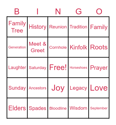 Blacknell & Jones Family Reunion Bingo Card