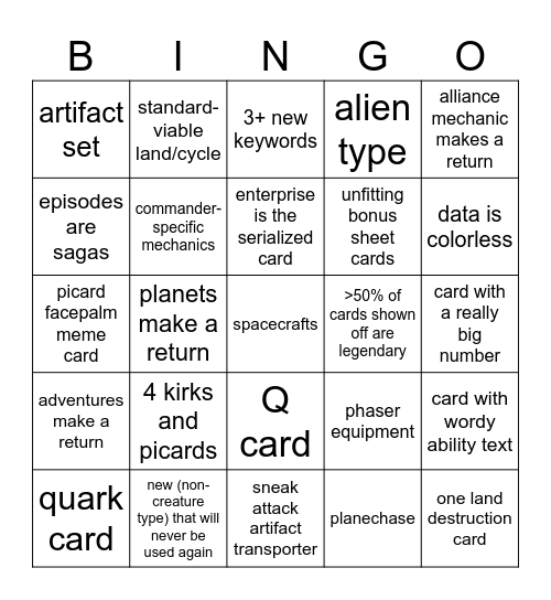star trek bingo Card
